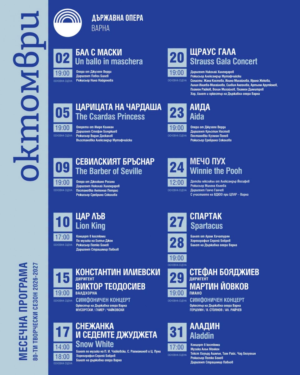 Varna State Opera Program – October 2026